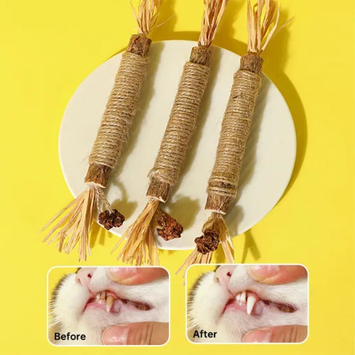 Vista 7 de Silvervine - Palitos masticables para gatos, paquete de 4 palitos masticables para limpieza de dientes de gato, juguete interactivo para masticar