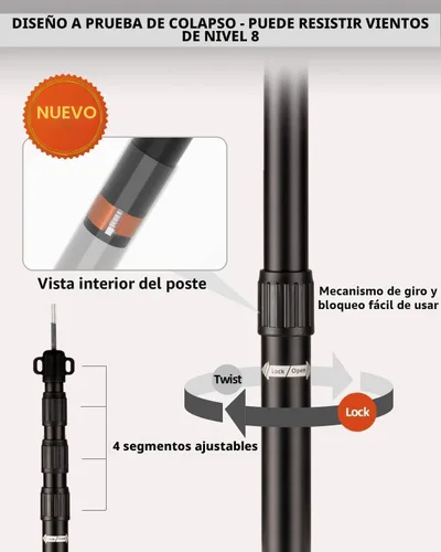 Vista 3 de Postes de Lona Resistentes Ajustables, AVOFOREST Postes de Tienda de Aluminio de Aviación de 8.7 Pies que se Alargan y Engrosan con Tapa