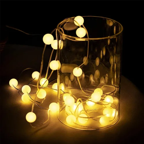 Vista 3 de Hiboom - Paquete de 1 tira de luces tipo globo de 10 pies, 30 LED, 8 modos de iluminación Battery Operated Fairy Lights with Remote Timer for