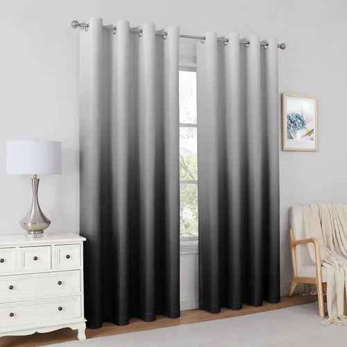 Vista 8 de HOMEIDEAS Cortinas Blackout Negras Ombré de 52 x 63 Pulgadas de Largo Degradado Oscurecimiento de Habitación Aislamiento Térmico Ahorro de Energía