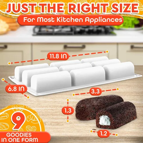 Vista 2 de Molde de silicona de 9 cavidades, molde reutilizable antiadherente para hornear en forma de tronco para mini rollos suizos, postres de chocolate