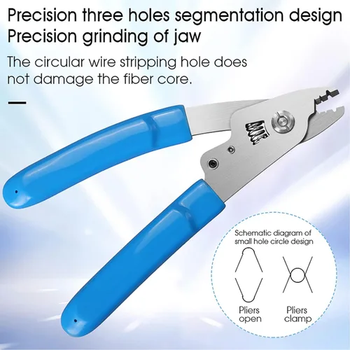 Vista 9 de 1 pelacables de fibra óptica de acero inoxidable CFS-3 de 3 orificios de fibra óptica de 3 puertos con mango de 6 pulgadas, azul