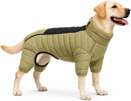 Vista 57 de Suéter para Perro ArmyGreen, Resistente al Viento, Reflectante - Chaqueta de Invierno Dirigible para S, M, L - Cremallera, Tallas Ajustables Verde