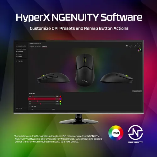 Vista 10 de HyperX Pulsefire Saga Pro Ratón Inalámbrico para Juegos (Negro)