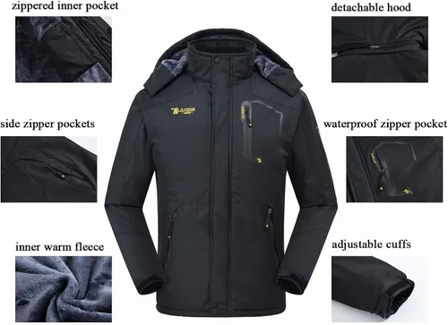 Vista 7 de JINSHI - Chaqueta de esquí para hombre, tejido polar, impermeable, rompevientos