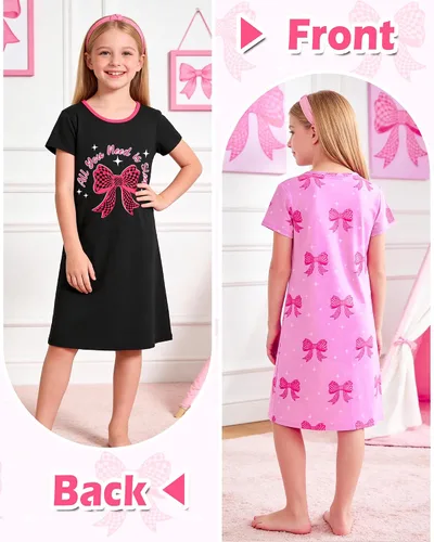 Vista 4 de Sylfairy 2 camisones para niñas, pijamas de princesa, vestido de dormir para niñas pequeñas