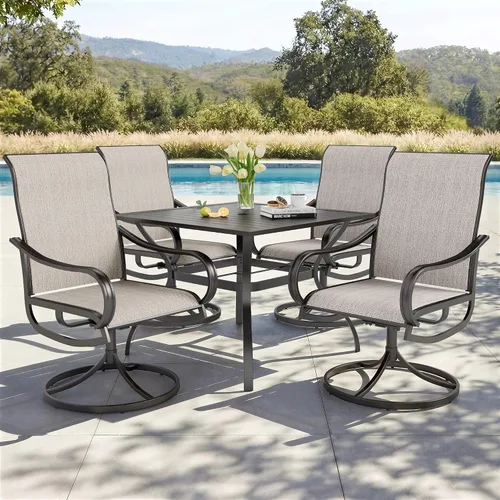 Vista 12 de PHI VILLA Juego de comedor de 5 piezas para patio al aire libre con sillas giratorias (azul) y mesa de comedor de acero de metal de 37 x 37 pulgadas