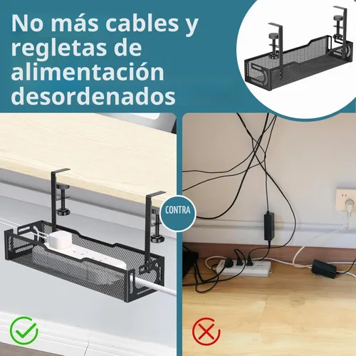 Vista 5 de Bandeja de gestión de cables debajo del escritorio, organizador de cables de malla sin taladro Bandeja de gestión de cables Rack de gestión