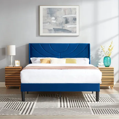 Vista 8 de VECELO Base de cama tapizada de tamaño individual con cabecera de tela, soporte de listones de madera, no necesita somier, base de colchón, fácil