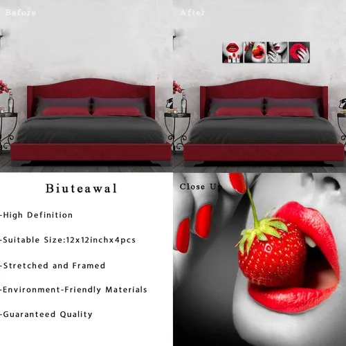Vista 6 de Biuteawal Impresión artística moderna para mujer, impresión de labios rojos y uñas, elegante enmarcado femenino, pintura de arte de pared, arte