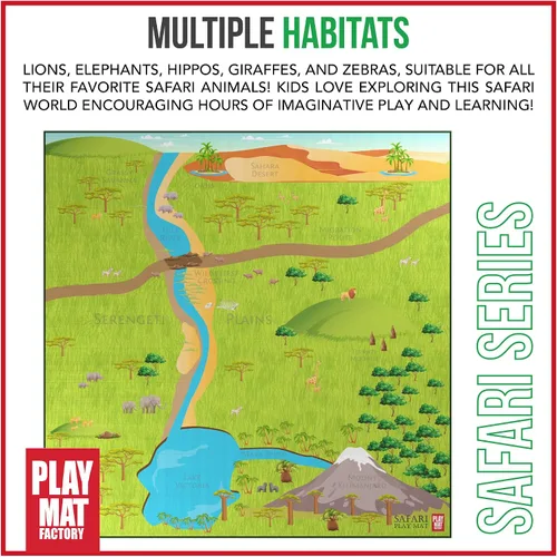 Vista 2 de Play Mat Factory - Alfombrilla de juego de safari para animales de juguete, solución plegable, tamaño grande de 57 x 57 pulgadas, todos los animales
