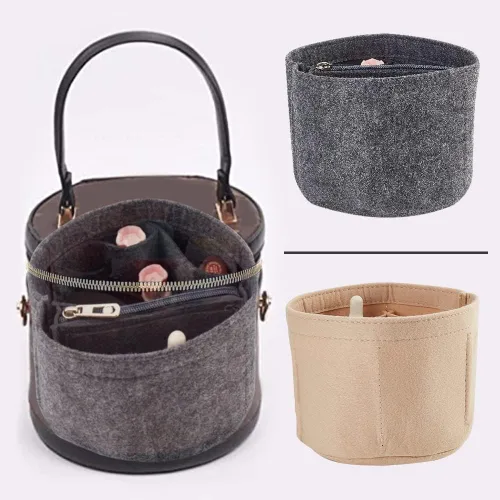 Vista 5 de WADORN Inserto organizador de bolso de fieltro, forro de inserción de bolso para LV Cannes, organizador de bolsa redonda con forma de barril, bolsa