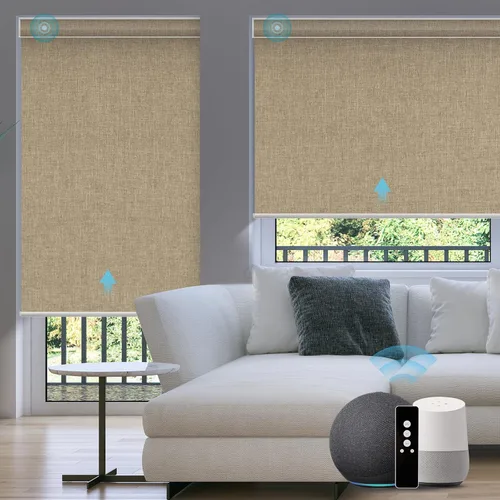 Vista 37 de SmartWings Z-Wave/Zigbee Smart - Persianas enrollables, vinilo beige Persianas motorizadas eléctricas 100% opacas con control remoto, persianas