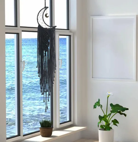 Vista 2 de Atrapasueños Atrapasueños de Luna con Luz, Atrapasueños Negro para Niñas y Niños, Decoración de Pared de Dormitorio, Decoración de Navidad