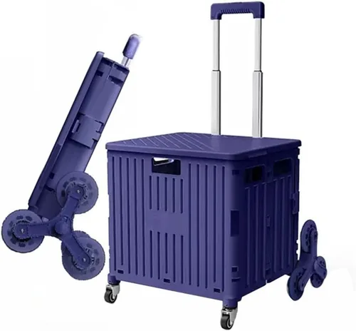 Vista 11 de Carro plegable con ruedas ASN 8 ruedas plegable carrito utilitario plegable portátil carrito de compras, caja plegable para subir escaleras Beige