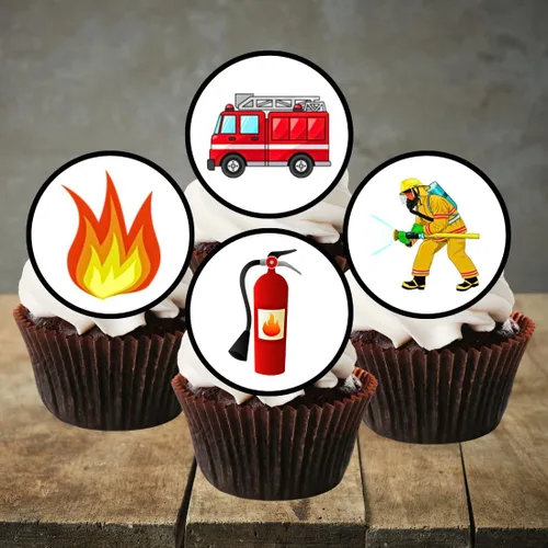 Vista 3 de PRECUT - Adornos para cupcakes de motor de bomberos, mini discos comestibles de bombero, vainilla endulzada de grosor premium, decoración de tarta