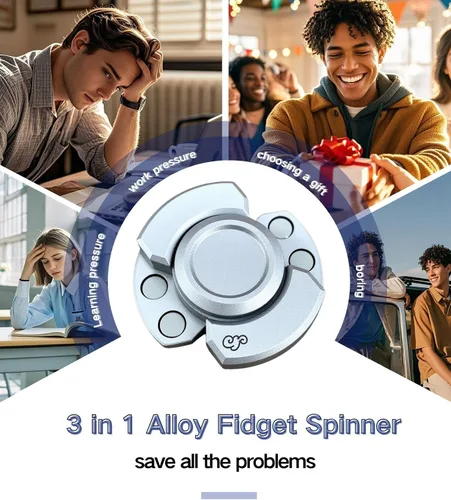 Vista 5 de Juguetes de metal de aleación para adultos, fidget spinner silencioso 3 en 1, juguetes antiestrés, juguetes sensoriales navideños para adultos