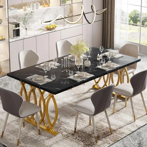 Vista 3 de Tribesigns Mesa de comedor moderna, mesa de cocina grande de 63 pulgadas para 4-6 personas, mesa rectangular única de cocina y comedor con mesa