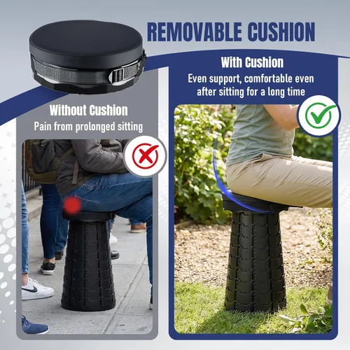 Vista 3 de Taburete plegable con cojín, taburete plegable portátil, negro
