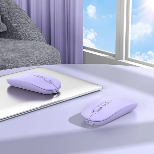 Vista 7 de RAPIQUE Ratón inalámbrico Bluetooth, multidispositivo recargable (tres modos: BT1/BT2+2.4G) Ratones de computadora con receptor USB, mouse