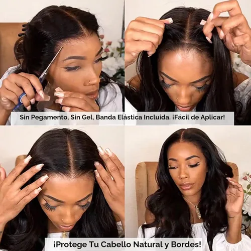 Vista 2 de Peluca de cabello humano sin pegamento, precortada, densidad del 230 %, cierre de cabello humano, 5 x 6, pelucas de encaje frontal HD, pelucas