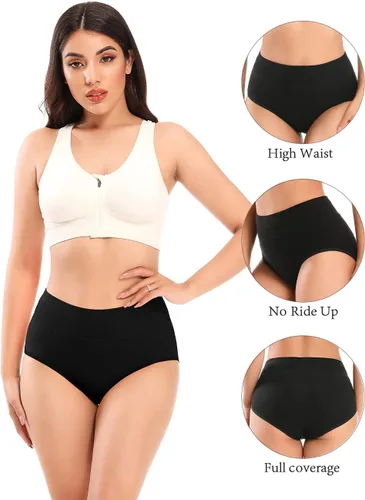 Vista 2 de POKARLA Ropa interior de algodón de cintura alta para mujer, cobertura completa, suave, transpirable, bragas para mujer