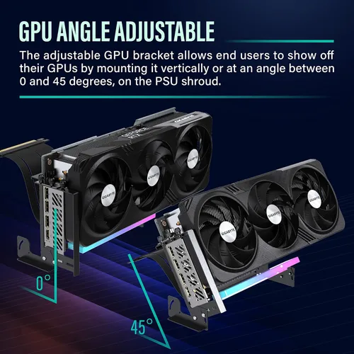 Vista 7 de EZDIY-FAB Soporte de montaje de GPU PCIe 4.0 con módulo LED ARGB, ajuste multiángulo con cable elevador, compatible con RTX4090, 4080, 4070ti
