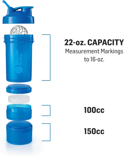 Vista 2 de Sistema BlenderBottle ProStak con botella de 22 onzas y almacenaje de giro y bloqueo, Gris (Pebble Gray)