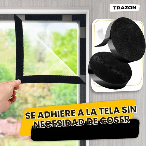 Vista 6 de Rollo de cinta de velcro con adhesivo resistente, resistencia industrial, fácil de cortar, tiras de gancho y bucle fuertes con parte trasera Negro