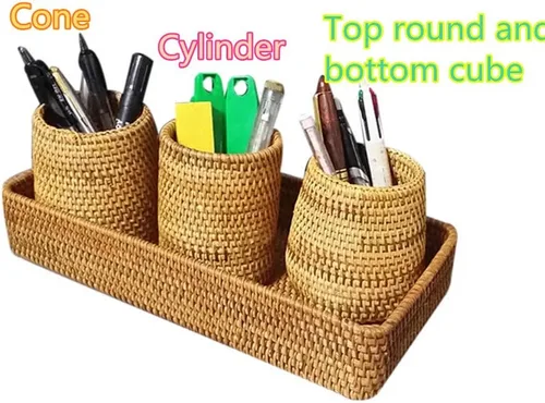 Vista 2 de Organizador de escritorio hecho a mano con diseño de vid para bolígrafos, soporte para brochas de maquillaje, soporte para lápices de ratán