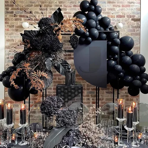 Vista 7 de FOTIOMRG - Globos negros de 12 pulgadas, paquete de 50 globos de fiesta negros de buena calidad para cumpleaños, graduación, baby shower, Halloween
