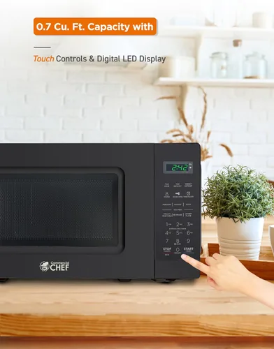 Vista 6 de Microondas Commercial CHEF de 0.7 pies cúbicos con 10 niveles de potencia, microondas de 700 W con pantalla digital, con cerradura de seguridad