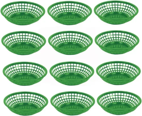 Vista 8 de TrueCraftware - Cestas redondas de comida rápida de 8 x 2 pulgadas, juego de 12 bandejas para servir alimentos, cestas clásicas para sándwiches