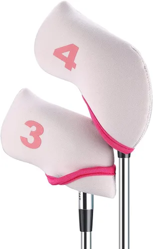 Vista 3 de 12 unids Golf Club Iron Head Covers Neopreno Hierro Cubierta 3-LW Proteger Caso Blanco y rosa