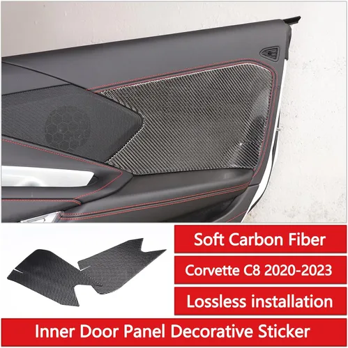 Vista 2 de Cubierta de panel interior de puerta de automóvil, fibra de carbono suave, 2 piezas compatibles con Corvette C8 Stingray 2020-2023 para panel