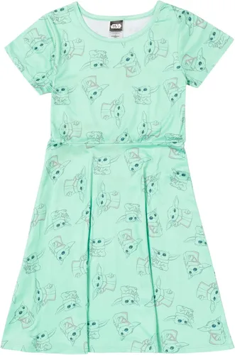 Vista 5 de STAR WARS The Mandalorian The Child Girls - Paquete de 2 vestidos de manga corta para niños pequeños a niños grandes