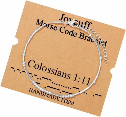 Vista 42 de JoycuFF Pulseras inspiradoras de código morse para mujeres, cuentas de plata, joyería con mantra de motivación, regalos para ella