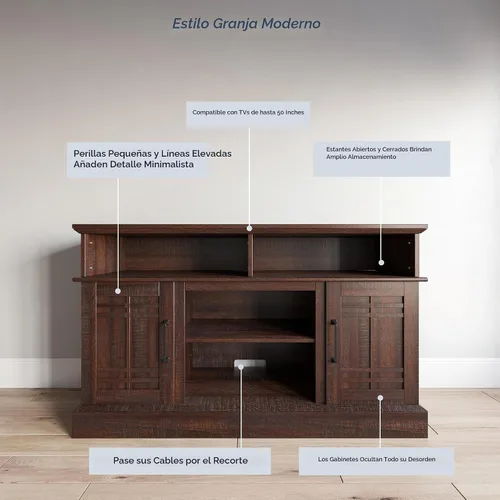 Vista 3 de BELLEZE Moderno Soporte de TV de Madera Estilo Granja de 48" y Centro de Entretenimiento Multimedia Mesa Consola para TVs hasta 50 Pulgadas