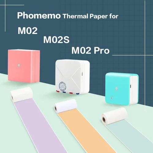 Vista 2 de Phomemo Mini impresora M02 Pro - Impresora térmica Bluetooth de fotos con 3 rollos de papel adhesivo colorido, compatible con iOS + Android