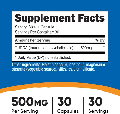 Vista 2 de Nutricost Tudca 500 mg, 30 cápsulas (ácido tauroursodesoxicólico) - Calidad premium, sin gluten