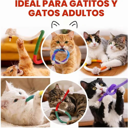 Vista 8 de Jozy Cuerda masticable para gatos, 4 piezas de juguete masticable para gatos con hierba gatera natural recargable, juguetes interactivos