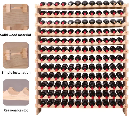 Vista 9 de Estante modular de madera apilable de almacenamiento para vino Gabinete de 144 botellas de piso independiente para botellas de vino