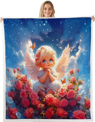 Vista 23 de Manfei Cute Cat Kids Throw Blanket Flower Heart Print Fuzzy Blanket for Boy Girls Room Decor, Kawaii Animal Theme Blanket for Bed Couch Sofa, Soft