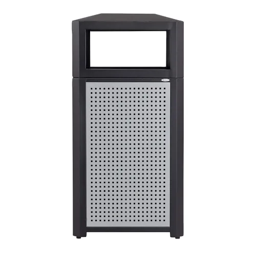 Vista 2 de Safco Products Evos - Bote de basura para exteriores e interiores con panel de acero galvanizado perforado, 38 galones, negro