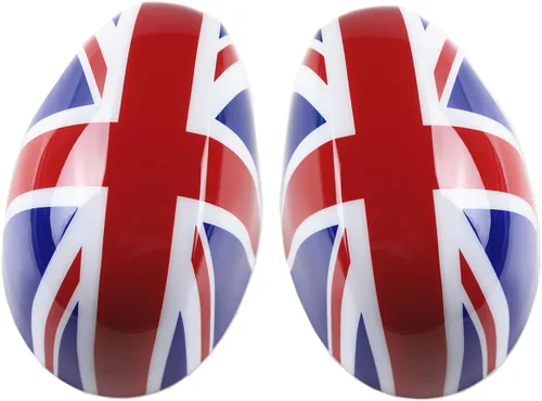 Vista 19 de Cubierta de espejo retrovisor lateral compatible con Mini Cooper R50-R53 DC01 Black Jack ABS - Tapa de espejo exterior adhesiva para Gen 1 R50 R53