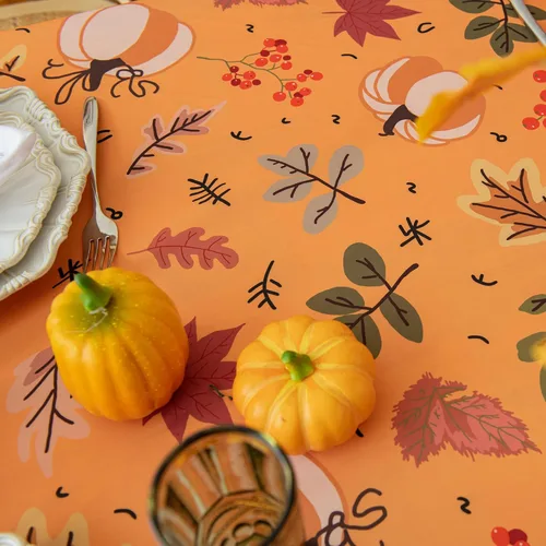 Vista 7 de Mantel impermeable de Acción de Gracias, estampado de calabazas, hojas de arce y bayas de cosecha de otoño, mantel rectangular de otoño para comedor