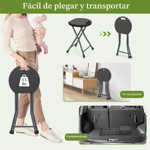 Vista 4 de GYMAX Taburete plegable, taburete de bar plegable portátil de 18 pulgadas con asa y marco de acero, 330 libras, resistente, plegable, ligera, silla