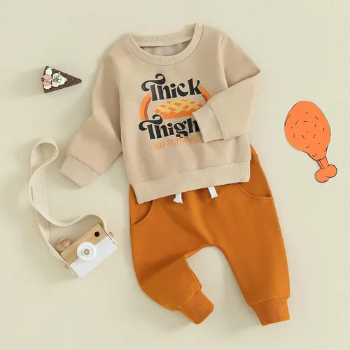 Vista 2 de Lesimsam Conjunto de 2 piezas de sudadera con cuello redondo y pantalones deportivos para niños pequeños, para el otoño e invierno