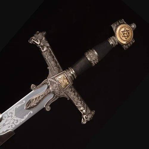 Vista 4 de Espada fort 48.8" KingSolomon, espada de caballero medieval clásica de metal real, espadas bíblicas de todo metal, roja/marrón