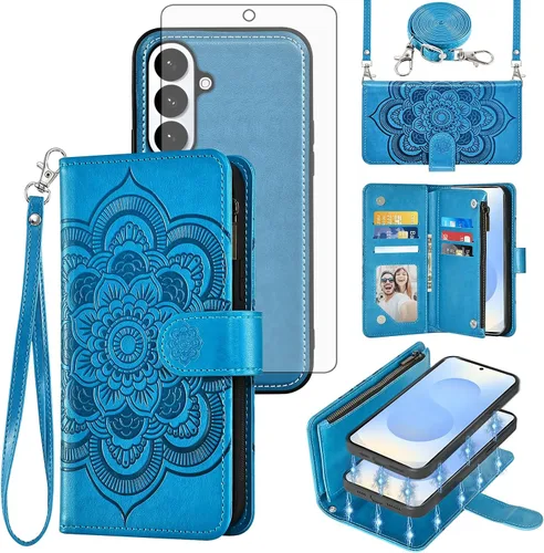 Vista 10 de Asuwish Funda de teléfono para Samsung Galaxy S26 5G con cremallera, magnética, desmontable, con protector de pantalla de vidrio templado, correa